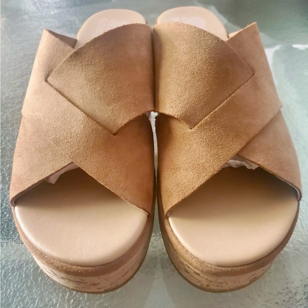 Sorel Cameron Mule Platform Sandal Tan Suede Women's 9